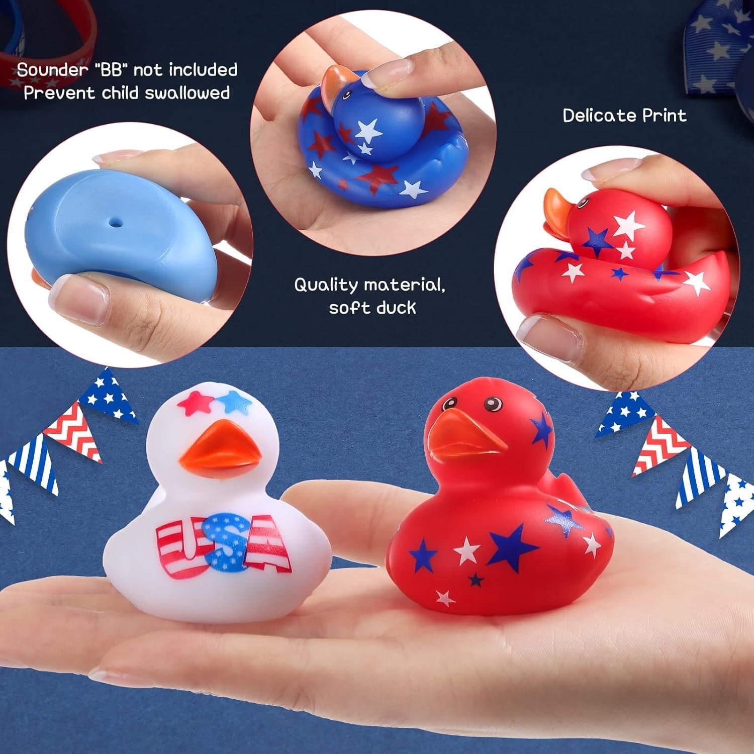 Classic Patriot Ducks - 96pcs Rubber Ducky Set for Kids’ Parties & Showers