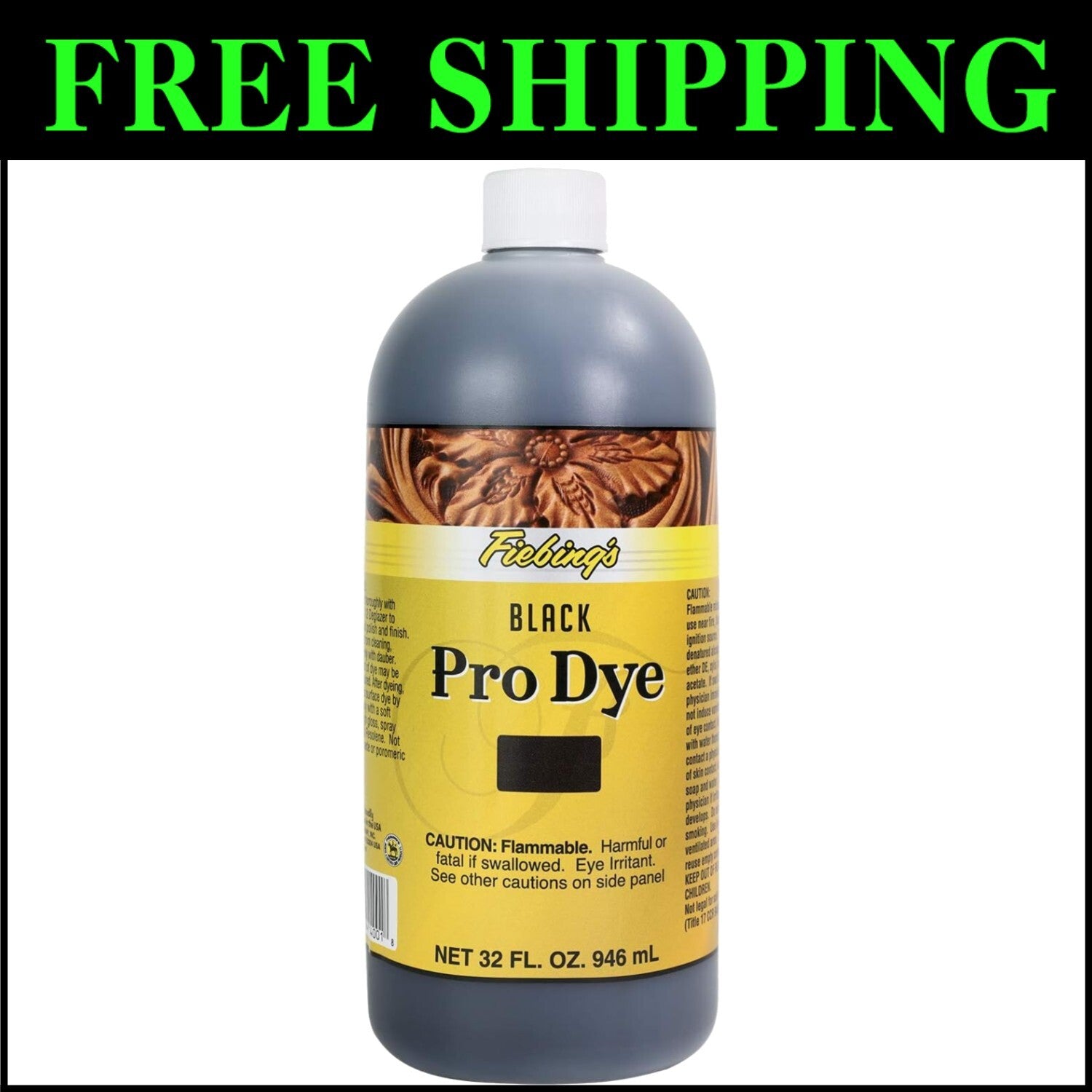 Black 32oz Pro Dye - Versatile Leather and Wood Stain for Professional Use