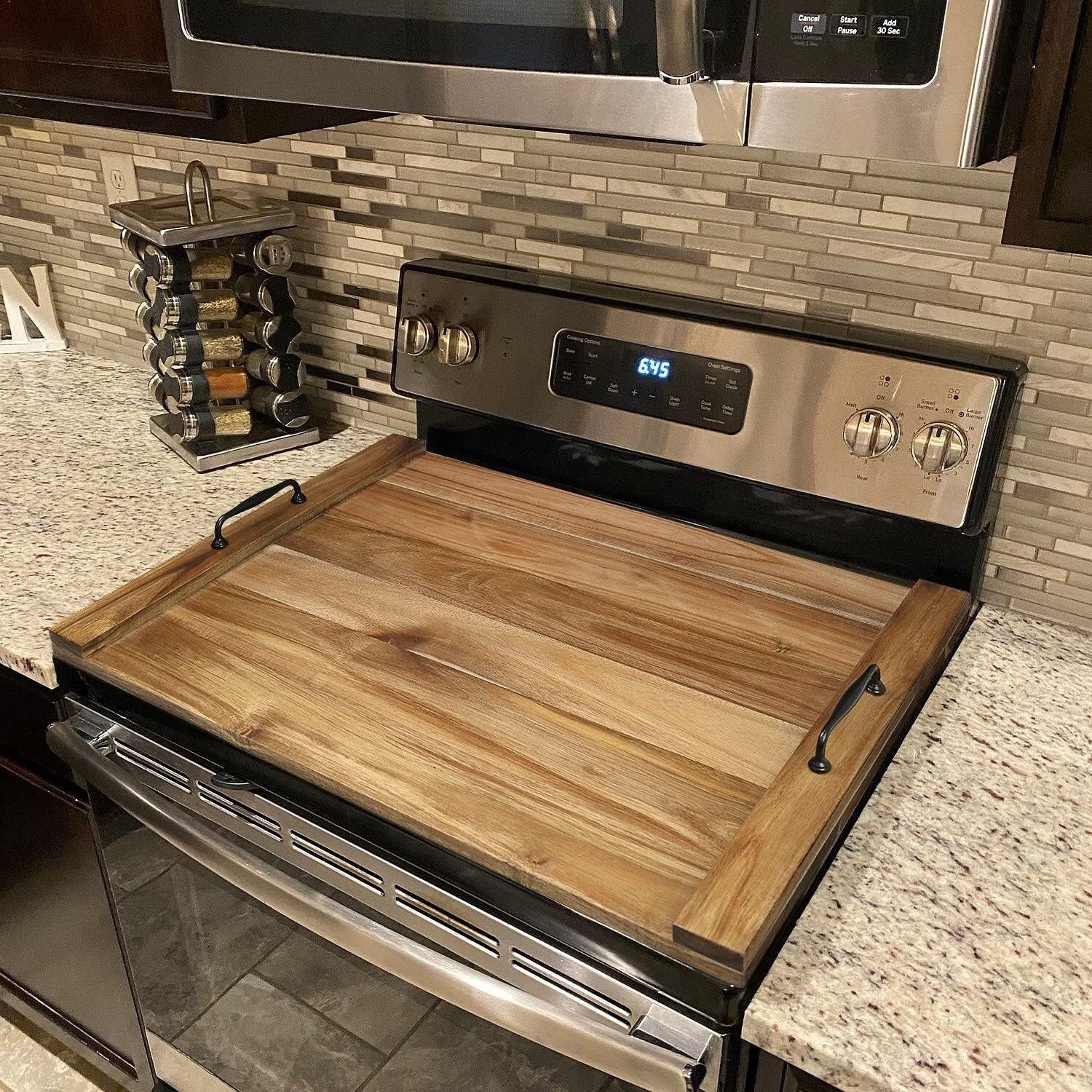 Elegant Acacia Wood Noodle Board Stove Cover - Space-Saving Kitchen Essential