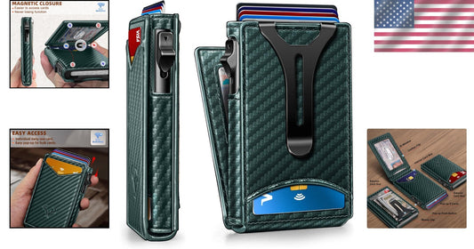 Men's Gift Wallet - Slim Carbon Fiber Case with Magnetic Closure & 9 Card Slots