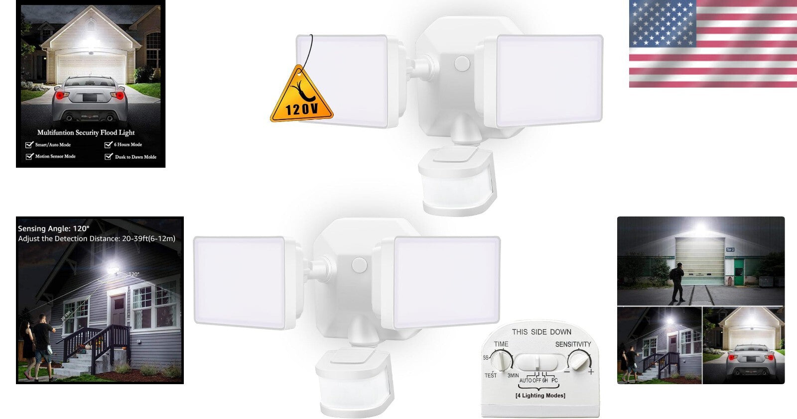Bright 2800 Lumen Outdoor Motion Sensor Flood Lights - 4 Working Modes, 2-Pack