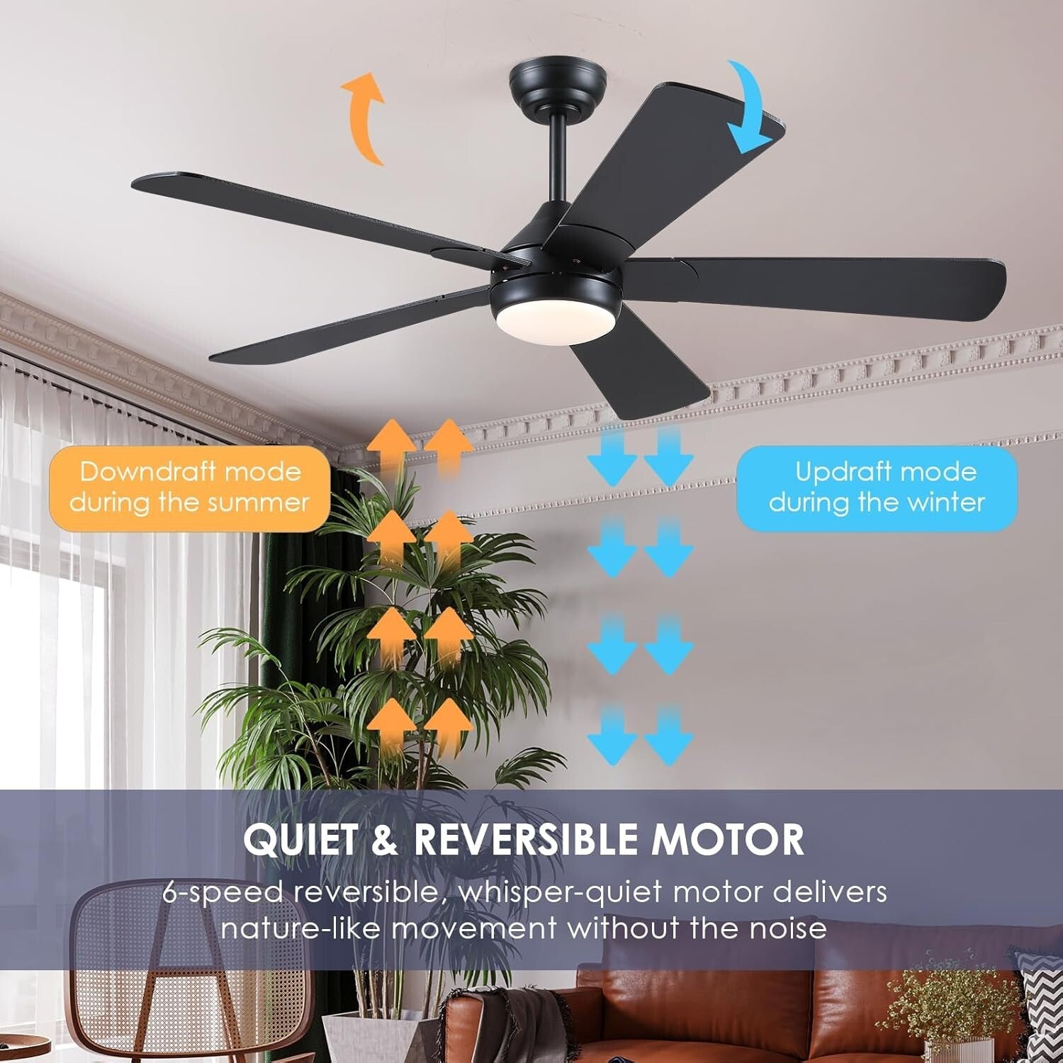Versatile 52-Inch Ceiling Fan with Reversible Blades & Timer for Indoor/Outdoor