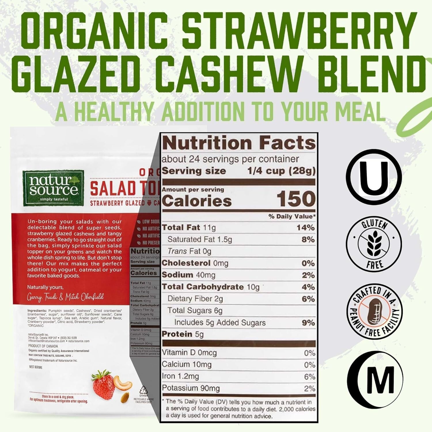 Delicious Organic Salad Topper: Crunchy Seeds & Strawberry Cashews - Gluten-Free