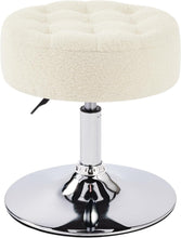 Load image into Gallery viewer, Elegant Round Makeup Vanity Stool - Adjustable Ivory White Faux Fur Ottoman