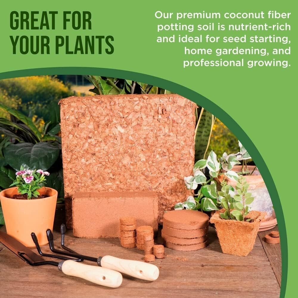 Coconut Coir for Plants – 10 lb Brick Pack for Indoor & Outdoor Gardening Needs
