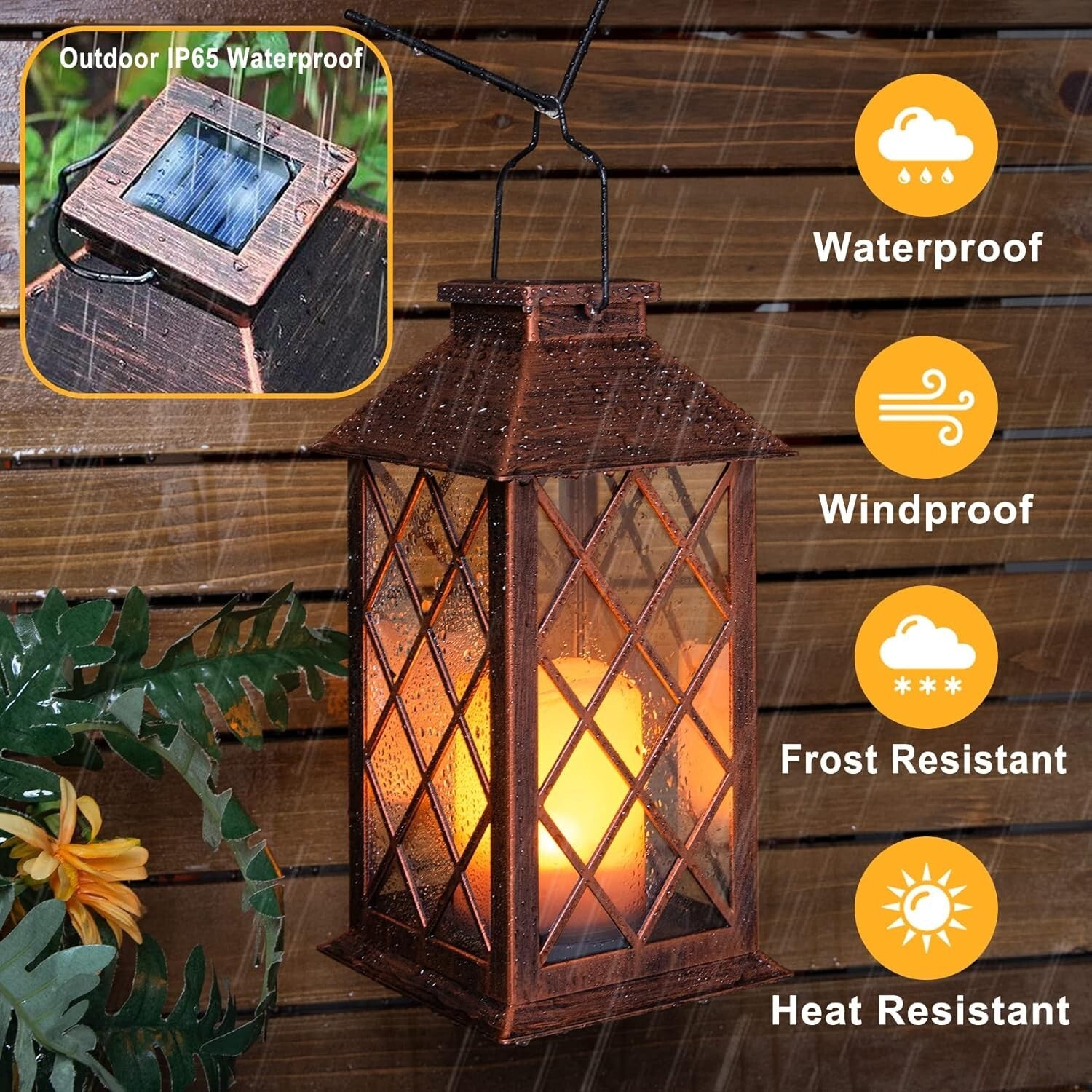 Waterproof Solar Powered 14" Lanterns – Stylish Flickering Candle for Outdoors