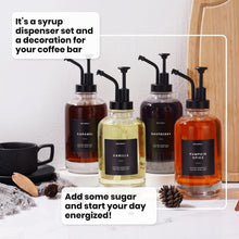 Load image into Gallery viewer, Stylish 4-Piece Coffee Syrup Dispenser Set with Funnel &amp; Labels for Home Bars