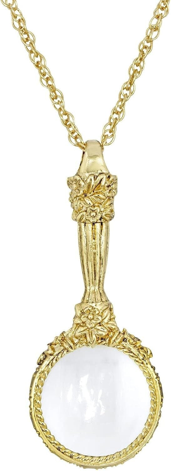 Elegant 30-Inch Floral Magnifying Glass Pendant Necklace for Women - 4-5X Power