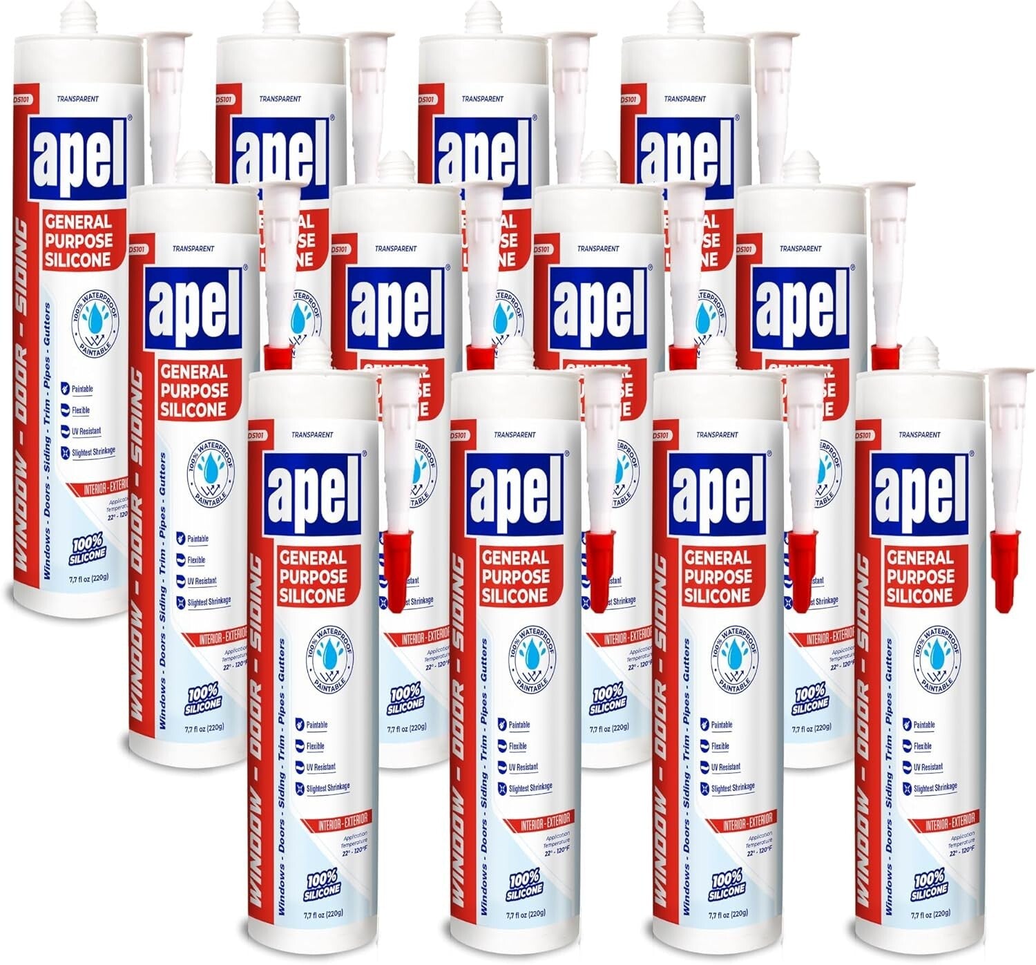 Flexible 100% Silicone Waterproof Sealant - 12 x 7.7 fl. oz for Ultimate Sealing