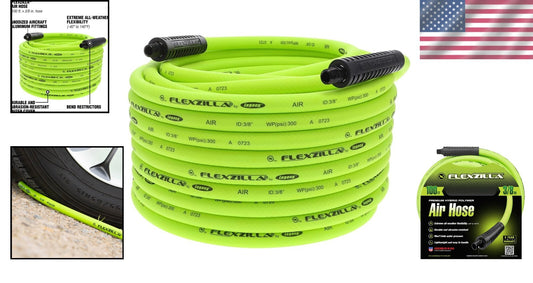 Air Hose 100ft x 3/8in - Extremely Flexible Hybrid Polymer, 300 PSI Max Pressure