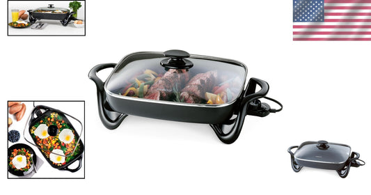 Versatile 16-Inch Electric Skillet with PFAS Free Nonstick Surface & Glass Lid