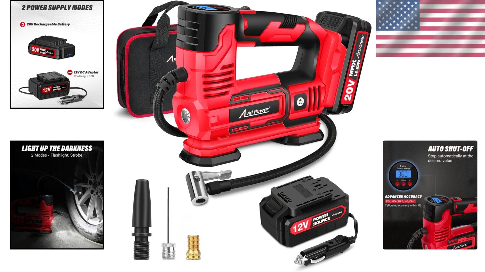 Rechargeable Air Compressor with LED Light - Ideal for Tires & Inflatables