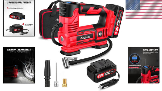 Rechargeable Air Compressor with LED Light - Ideal for Tires & Inflatables