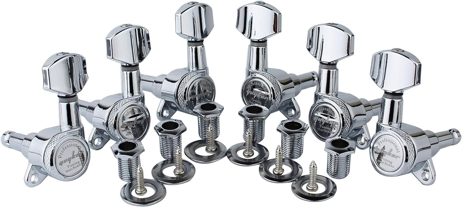 Easy Install 3L + 3R Locking Tuners for ST, TL, SG, LP Style Guitars - Chrome