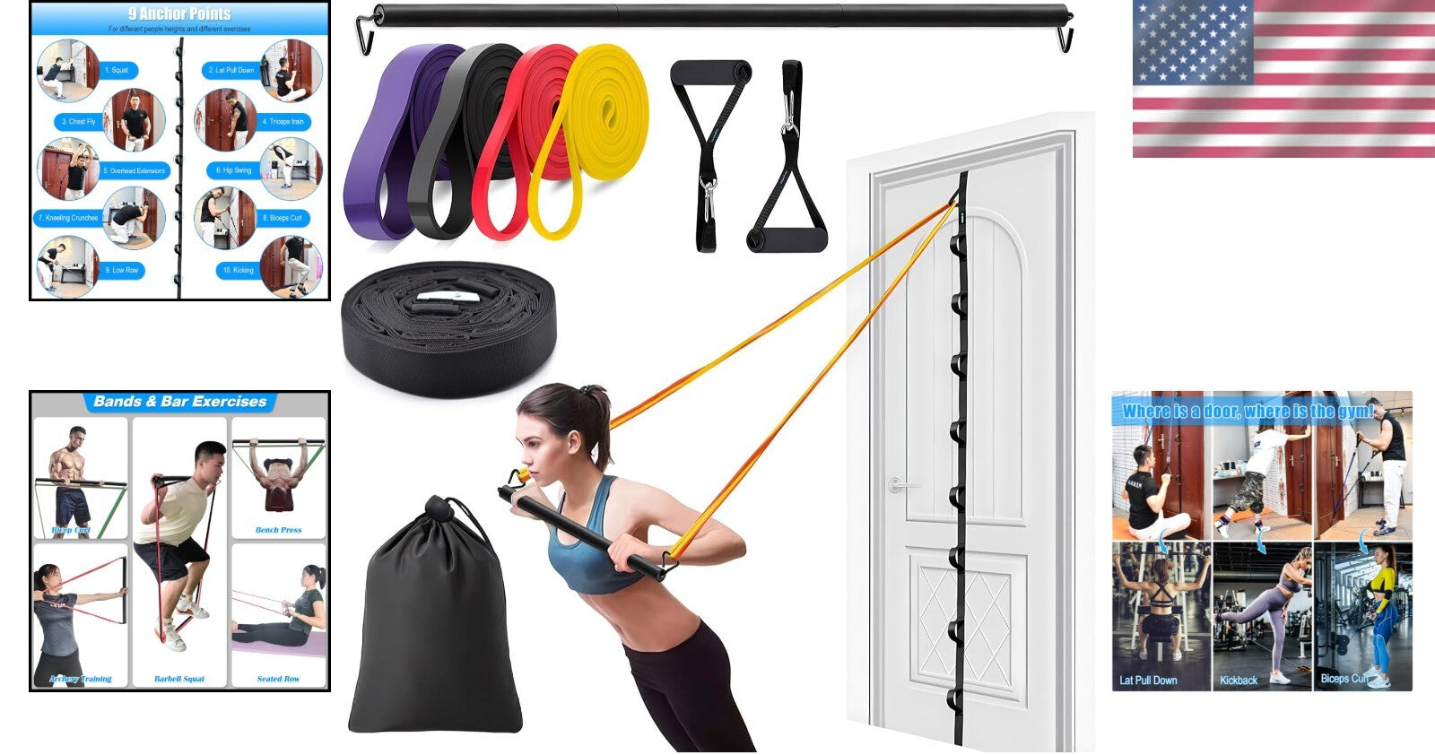 Easy No-Drill Door Anchor Strap Set - Complete Resistance Band Training Kit