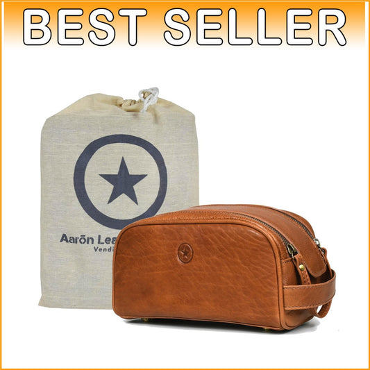 Elegant 10" Leather Dopp Kit with Waterproof Lining - Travel Essentials Unisex