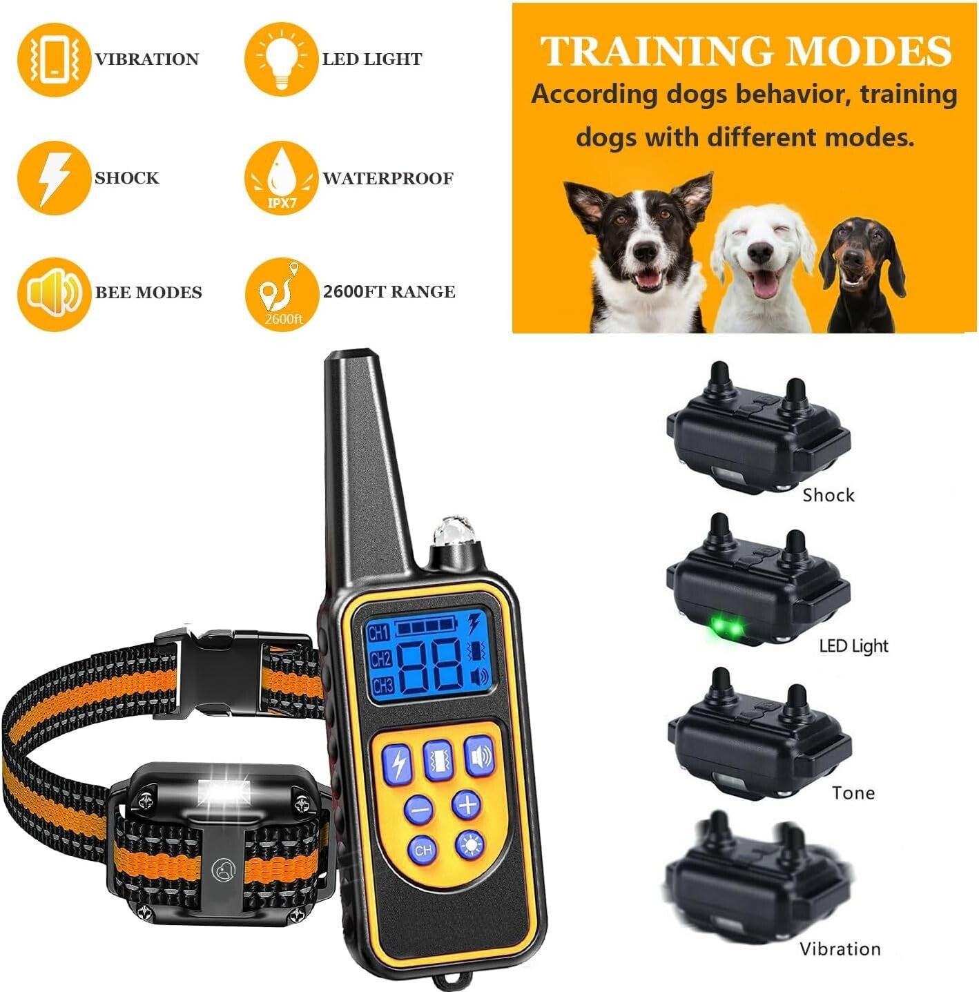 Multi-Dog Training Collar Kit: Waterproof Remote with Beep, Vibration, Shock