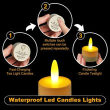 Load image into Gallery viewer, Waterproof Rechargeable LED Tea Lights with Remote - 100 Hours Flickering Warmth