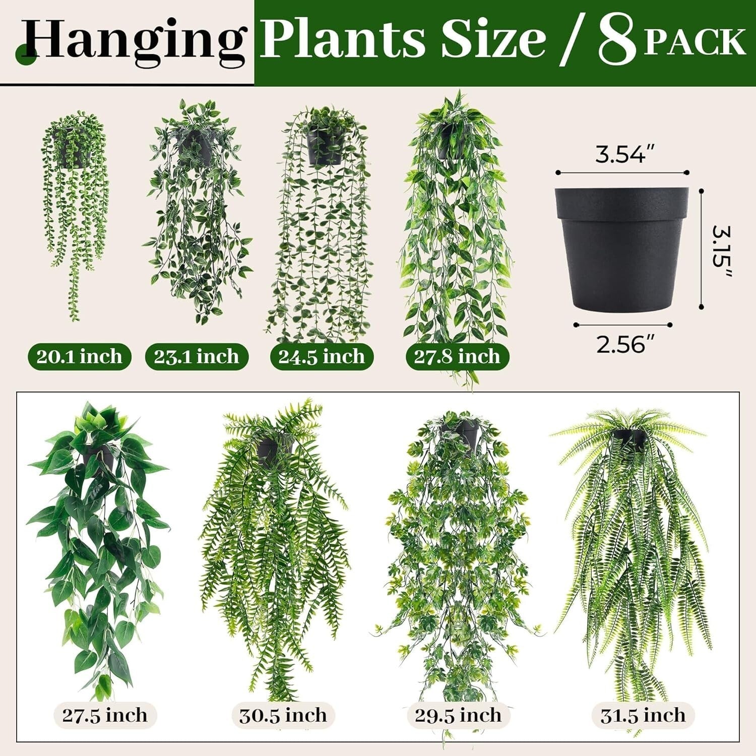 8Pcs Faux Ivy and Eucalyptus with Black Pots - Perfect for Any Room Decor