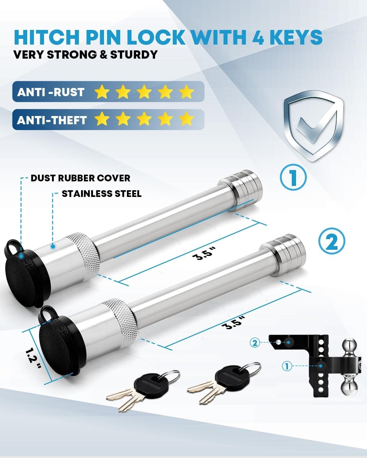 High-Strength 6" Adjustable Tow Hitch for RVs & Trailers - Locking Pin Included
