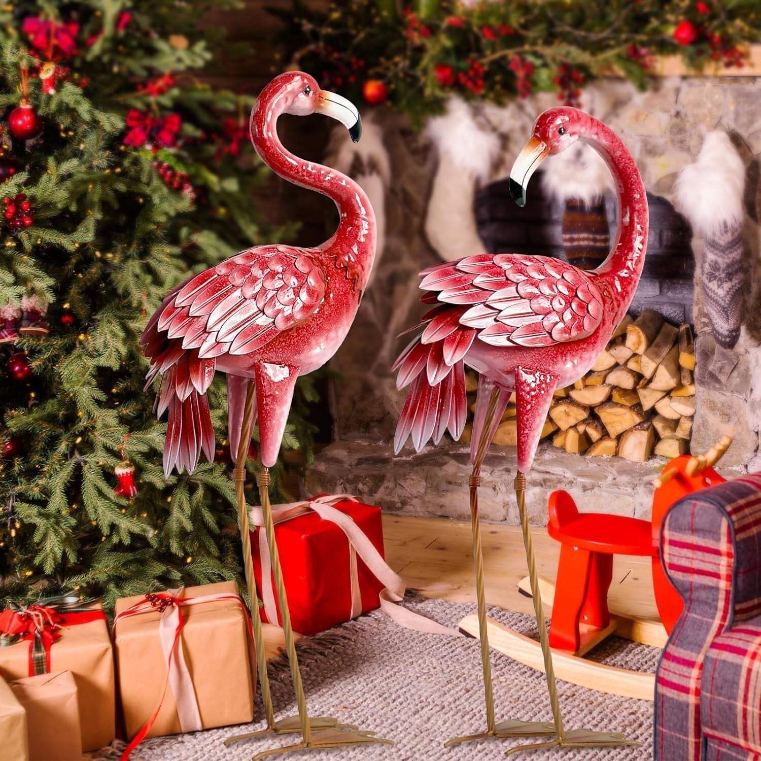 Freestanding Metal Flamingo Statues with Realistic Detail for Gardens & Patios