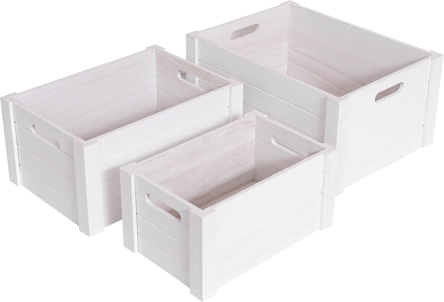 Extra Large Nesting Wooden Crates in Modern White – Decorative Storage Set