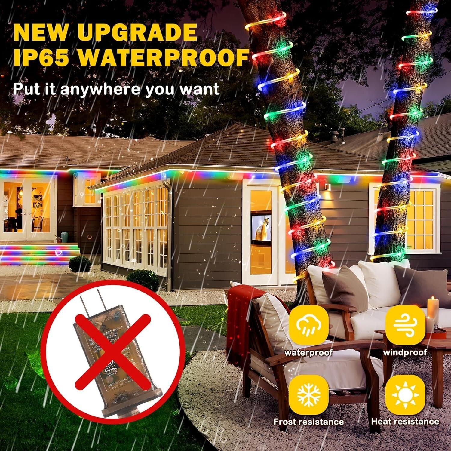 Versatile 1200 LED Flexible Rope Lights with 8 Modes for Indoor/Outdoor Use