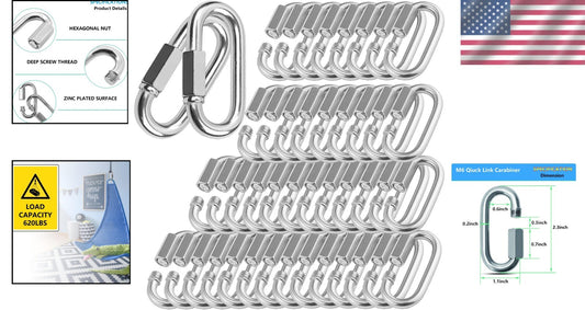 Heavy Duty 620lbs Quick Link Connector - 100 Pack Galvanized Carabiner Clips