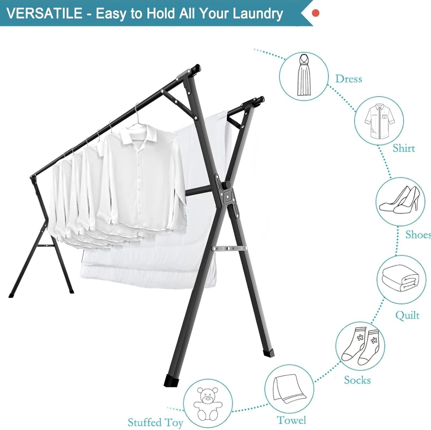 Collapsible Indoor/Outdoor Clothes Drying Rack - 300 lb Capacity & Non-Slip Feet