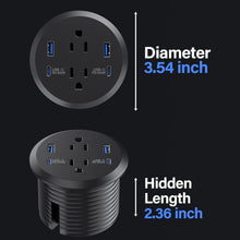 Load image into Gallery viewer, Compact Recessed Power Grommet with 2 AC Outlets &amp; 4 USB Ports - Easy Install