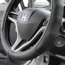 Load image into Gallery viewer, Durable Black Faux Leather Steering Wheel Covers with Accent Stitching - 2 Pack