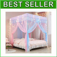 Load image into Gallery viewer, Vibrant Princess Bed Canopy with Star Lights &amp; Insect Protection - Queen Size