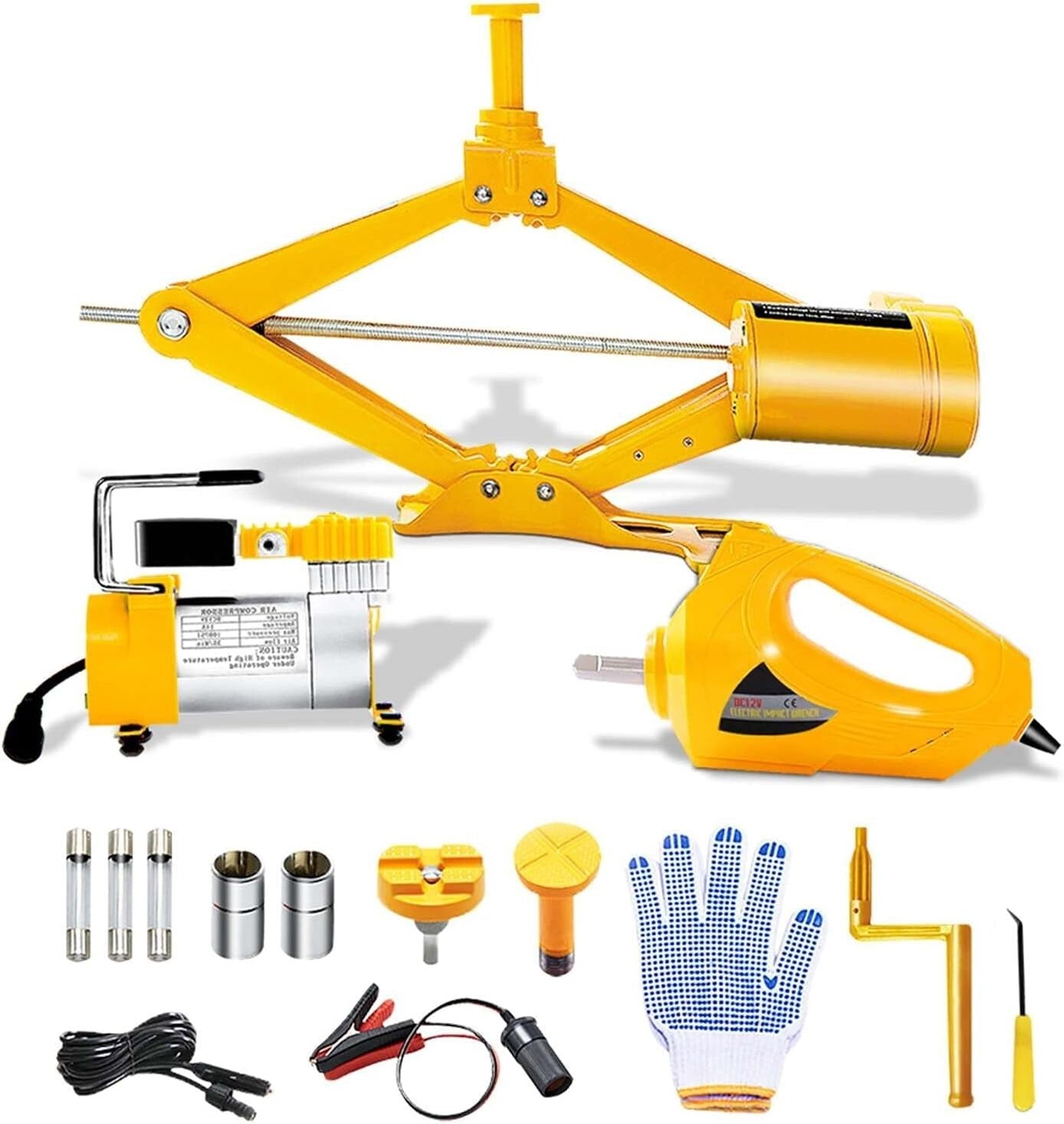 Electric Scissor Car Jack 3 Ton with Impact Wrench & Inflator for Easy Tire C...