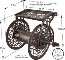 Load image into Gallery viewer, Stylish Wall Mounted Hose Reel - 125 Feet Capacity, Cast Aluminum, Bronze Finish