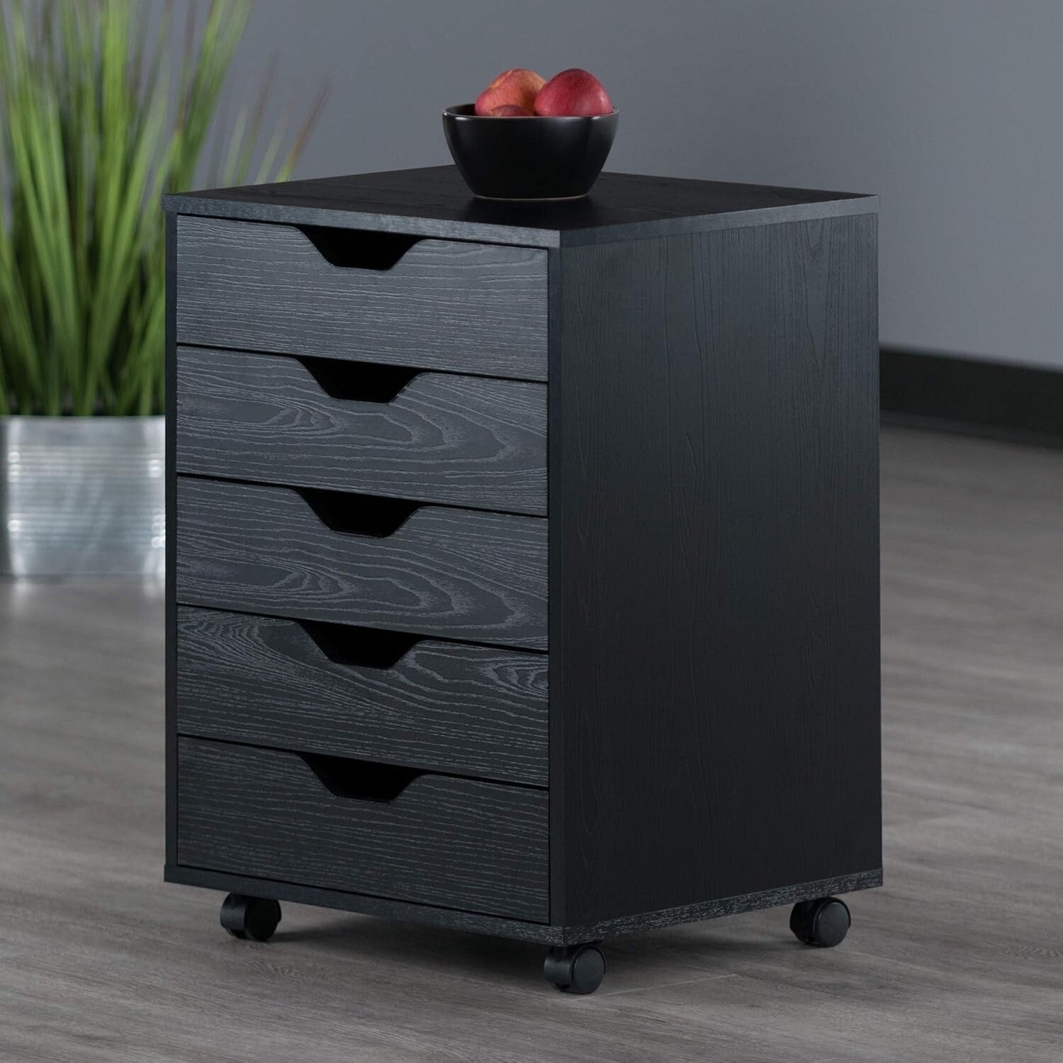 Versatile 5-Drawer Black Storage Cabinet with Locking Casters for Easy Mobility