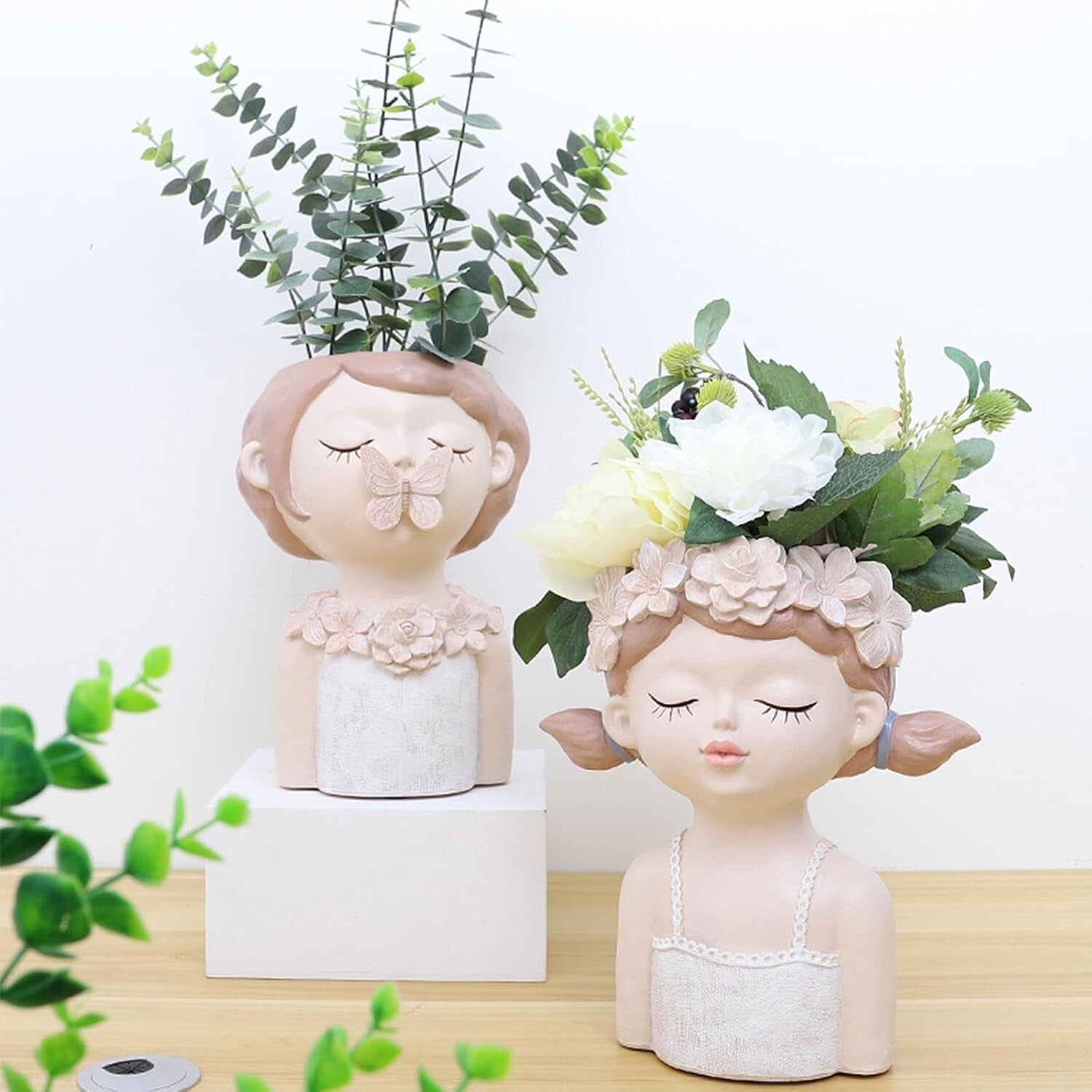Cute Cartoon Girl Resin Flower Pot - Perfect for Succulents Indoors & Outdoors