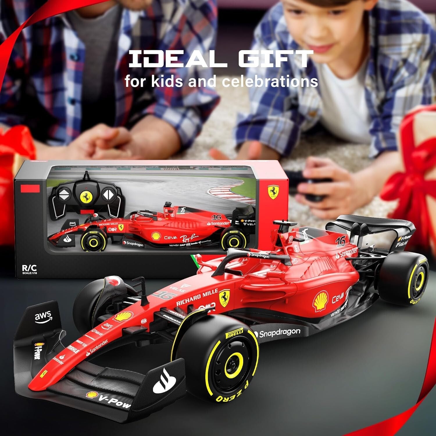 Detailed 1:18 Ferrari F1 75 Remote Control Car - High Gloss Finish for All Ages