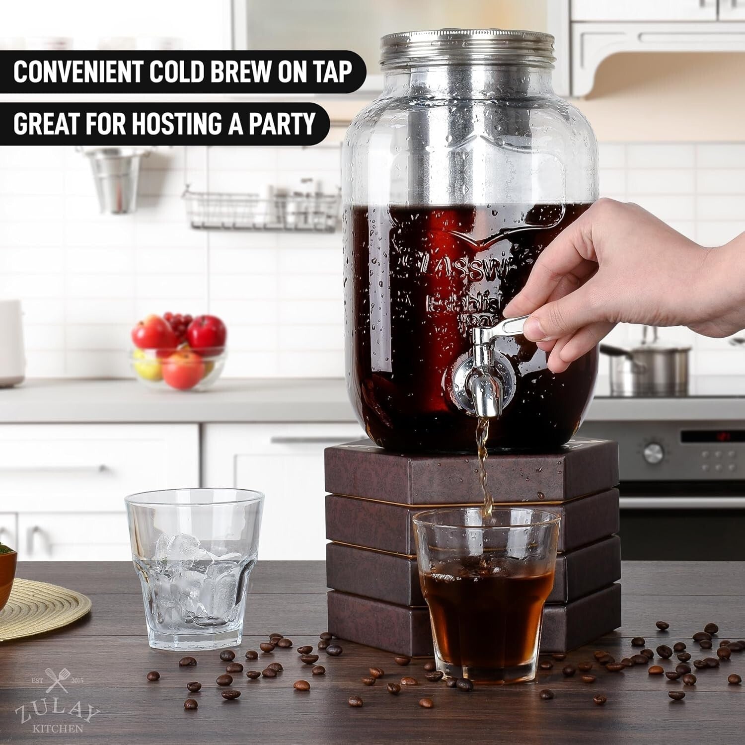 Durable Iced Tea & Cold Brew Maker - 1 Gallon Glass Pitcher with Airtight Lid