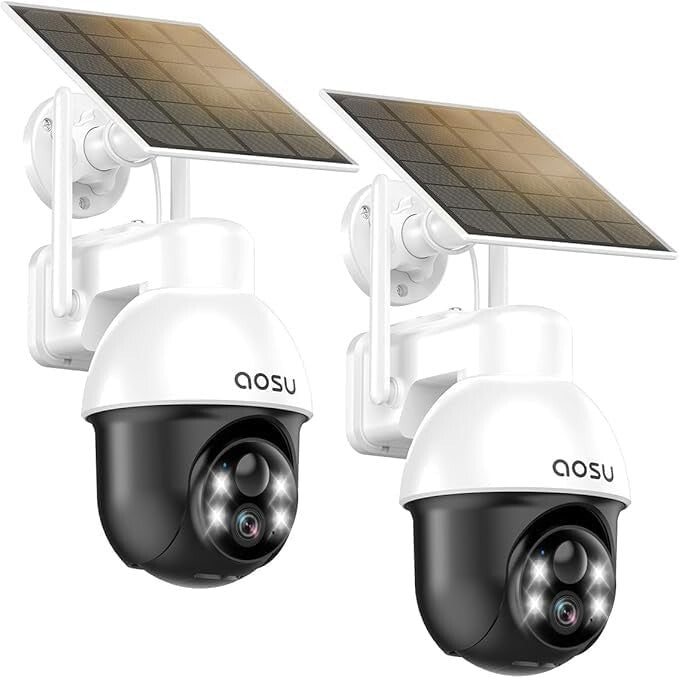 2-Pack Solar Powered Security Camera with 360° View - Alexa & Google Compatible