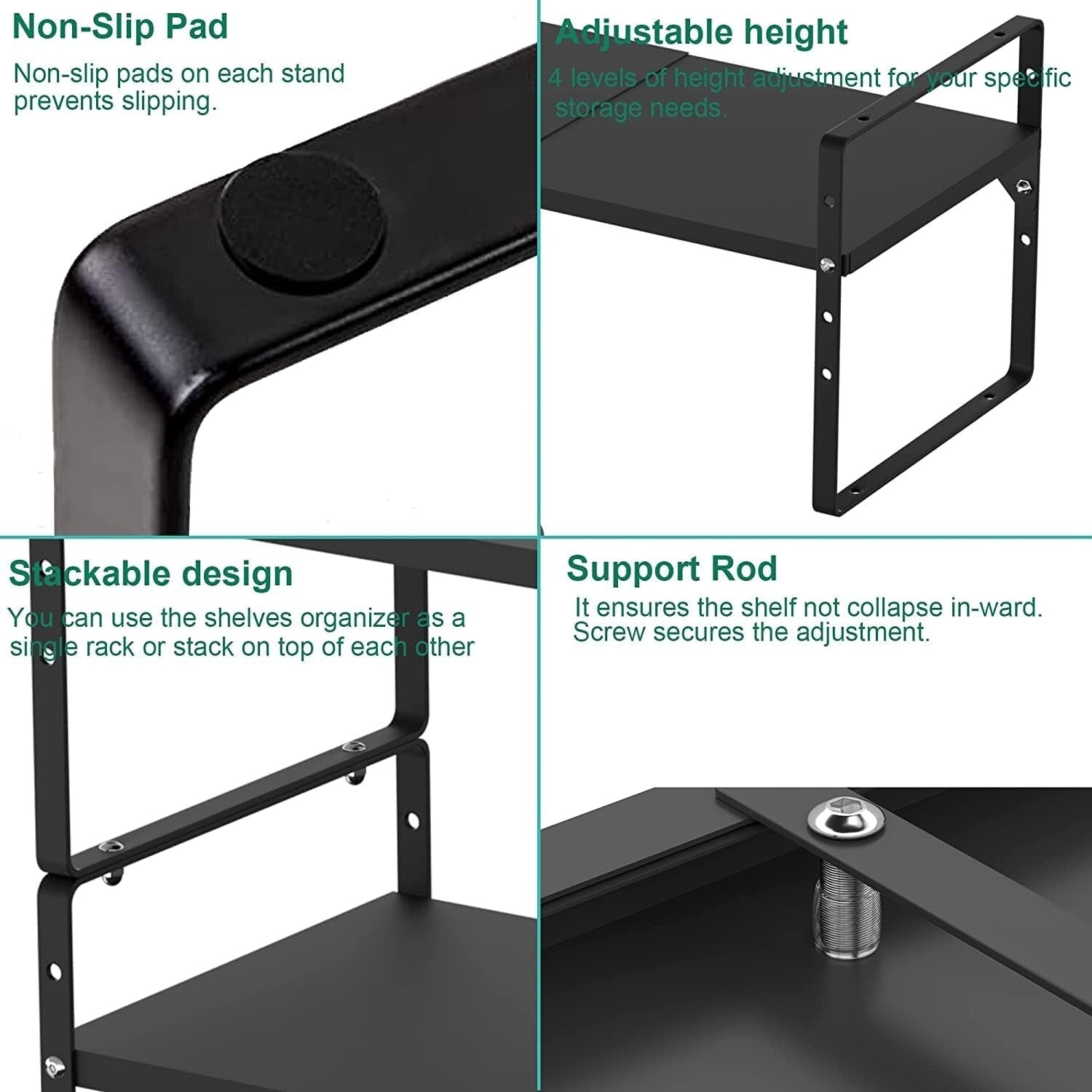 Expandable 3-Pack Stainless Steel Shelf Riser for Kitchen & Garage Organization