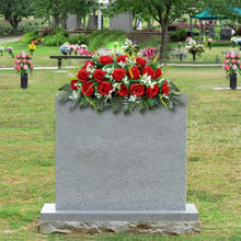 Load image into Gallery viewer, Elegant Red Silk Roses Cemetery Headstone Flower Saddle - All-Weather Decor