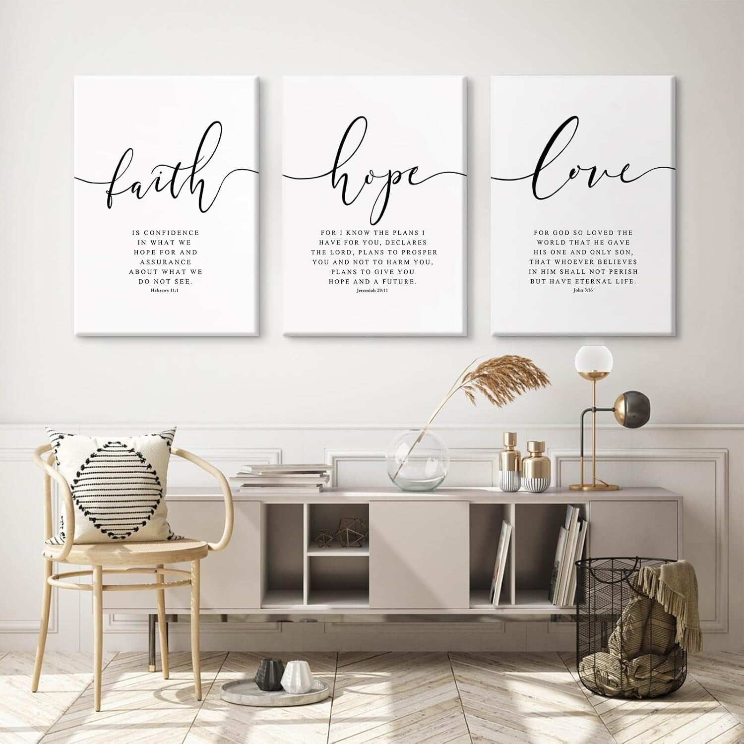 Elegant 3-Piece Bible Verse Wall Art - 16x24 Framed Canvas Prints for Any Room