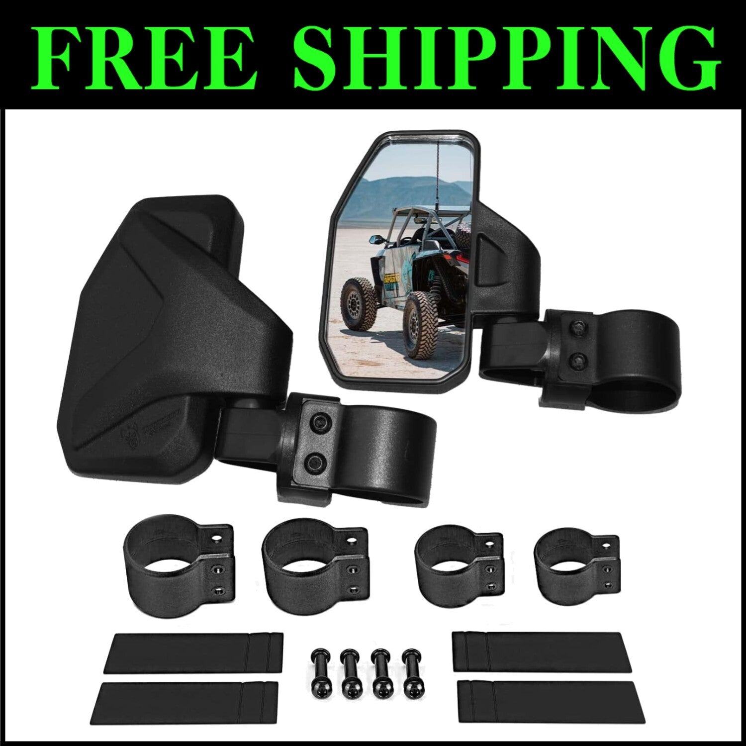 Universal UTV Side Mirror Kit - Adjustable, Breakaway, Fits 1.6"-2" Bars