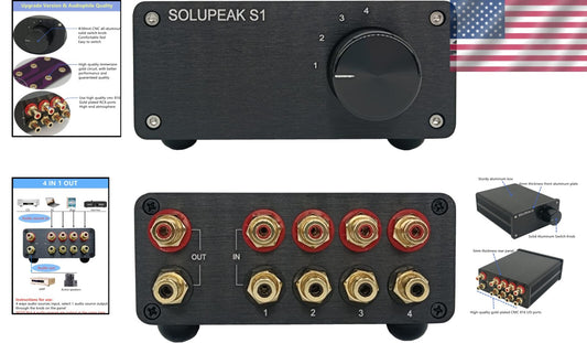 HiFi RCA Switch Stereo Selector - 4 Sources to 1 Output with Gold Connectors