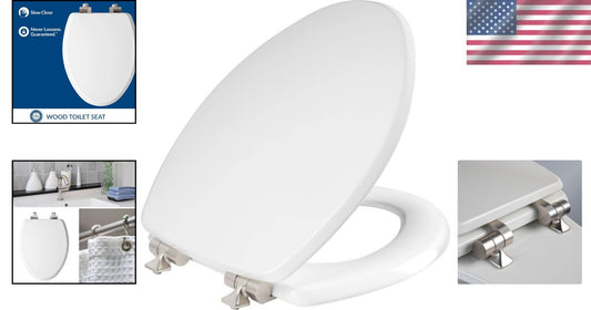 Durable Bennett Toilet Seat: Brushed Nickel Hinges, Elongated, Soft Close Design