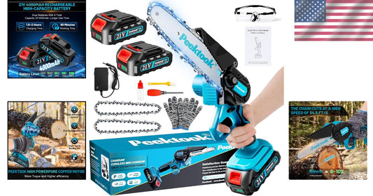 Cordless 6-Inch Mini Chainsaw - Lightweight Electric Chainsaw with 2 Batteries