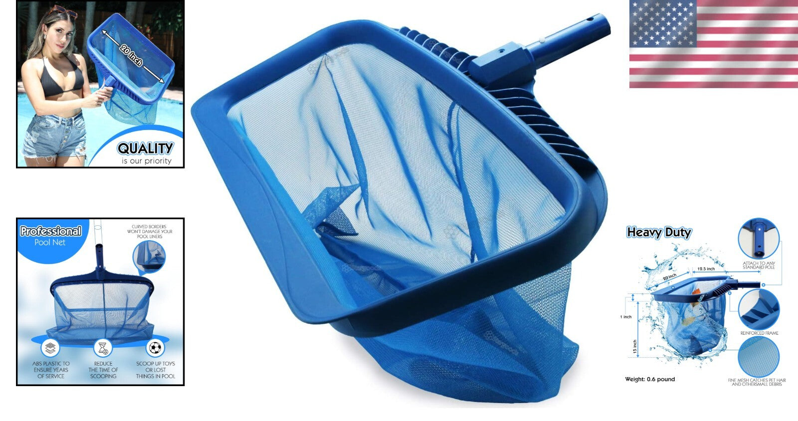 Efficient Pool Cleaner - Heavy-Duty Rake & Fine Mesh Net for Easy Debris Pickup