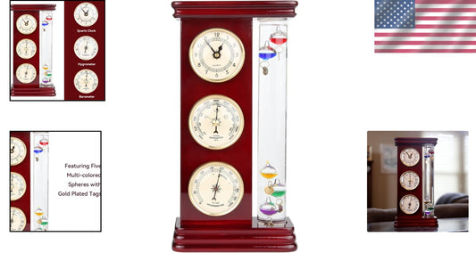 Classic Gold Weather Station with Galileo Thermometer & Multi-Colored Spheres