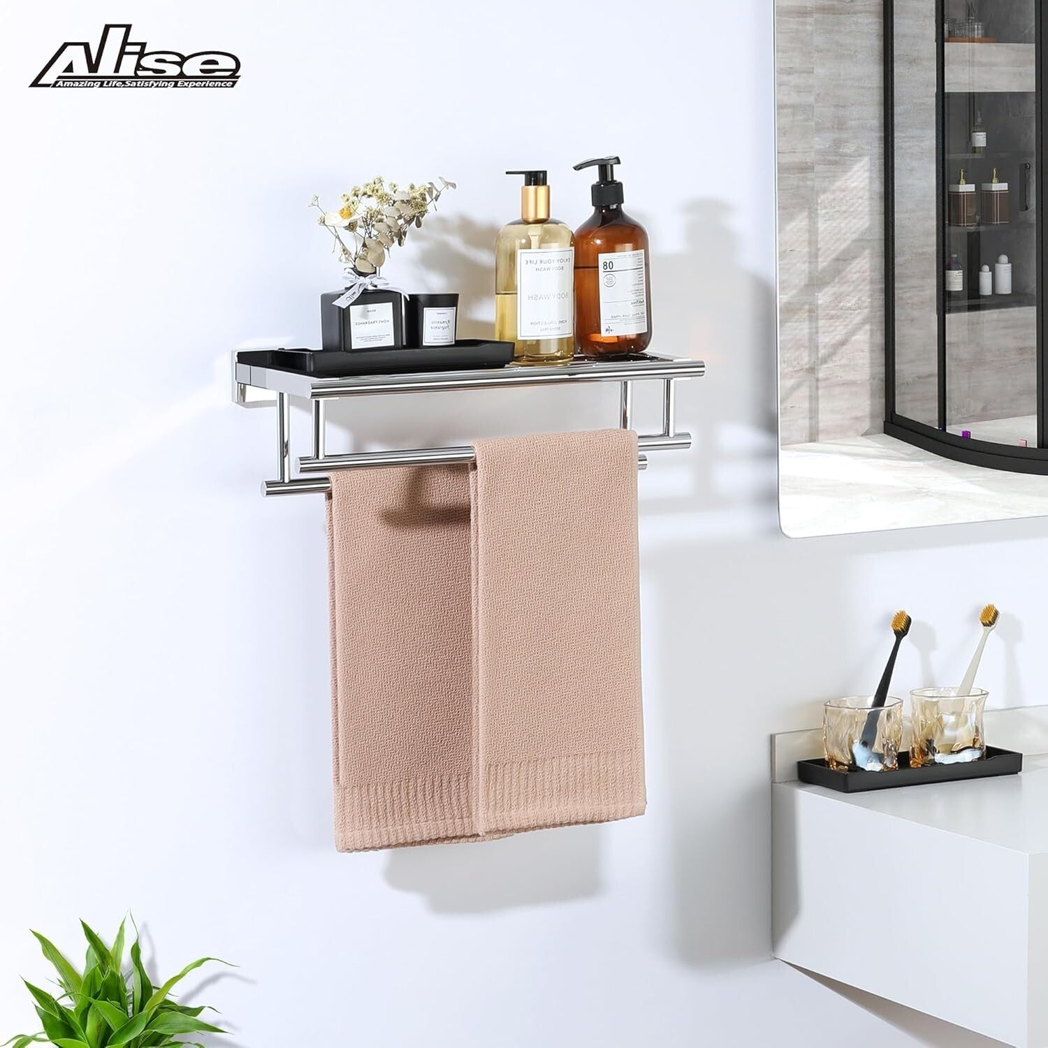 Elegant 16" Polished Chrome Towel Holder with Double Bars for Modern Bathrooms