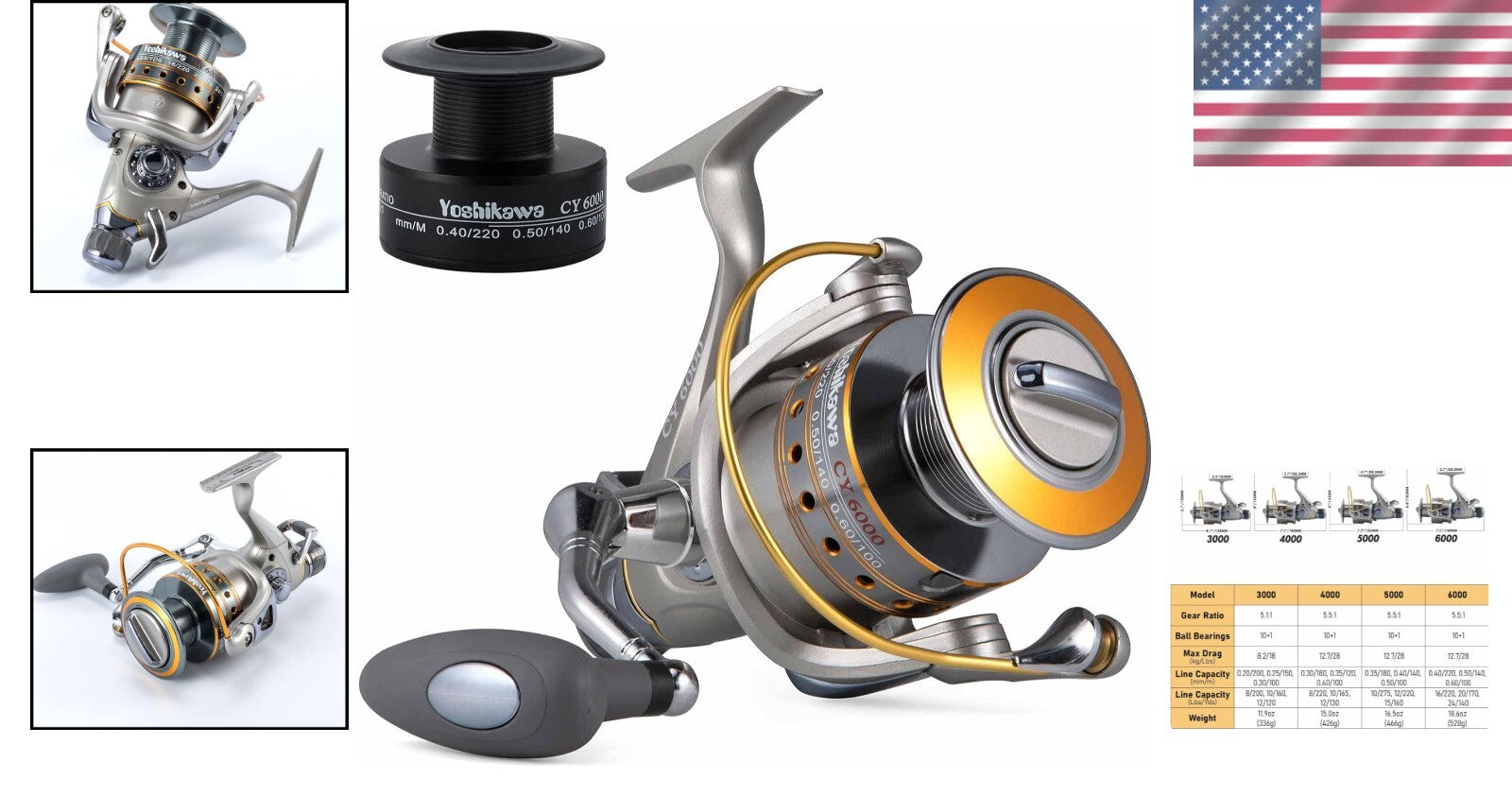 High-Power Baitfeeder Spinning Reel 3000 - 11 Ball Bearings, 5.5:1 Gear Ratio